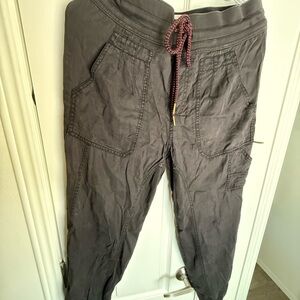 Anthropologie Charcoal Cargo Pants with Burgundy Drawstring